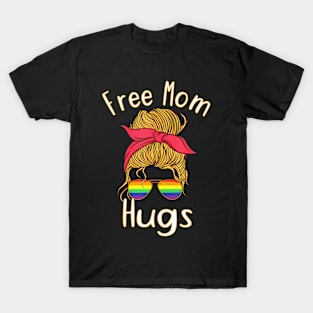 Free Mom Hugs Messy Bun LGBT Pride T-Shirt